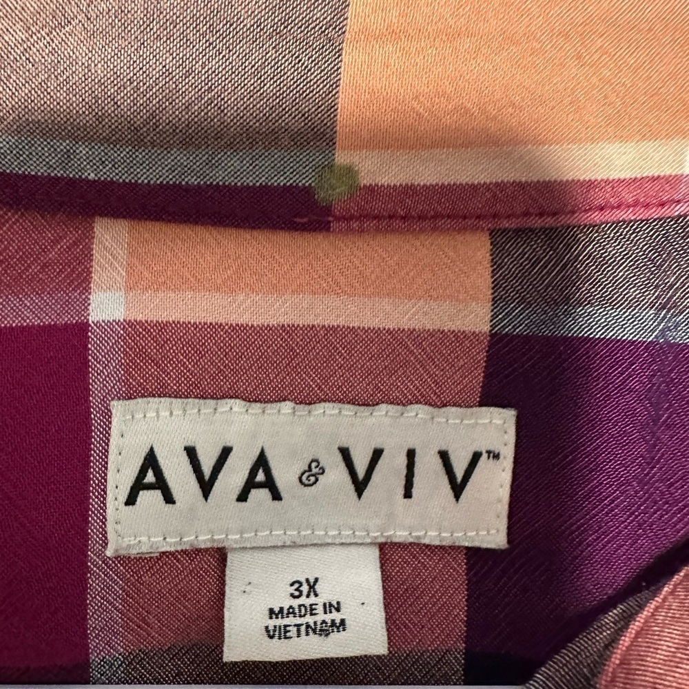Ava & Viv Burgundy and Peach Button down Plaid Shirt - Picture 2 of 10